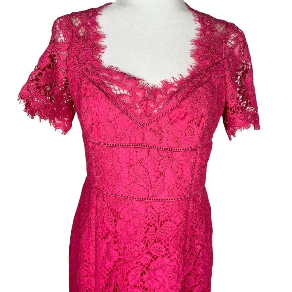 Marchesa Notte Open Back Fuchsia Sheath Cocktail Dress Laddering Detail NWT Sz 6 - Picture 8 of 13